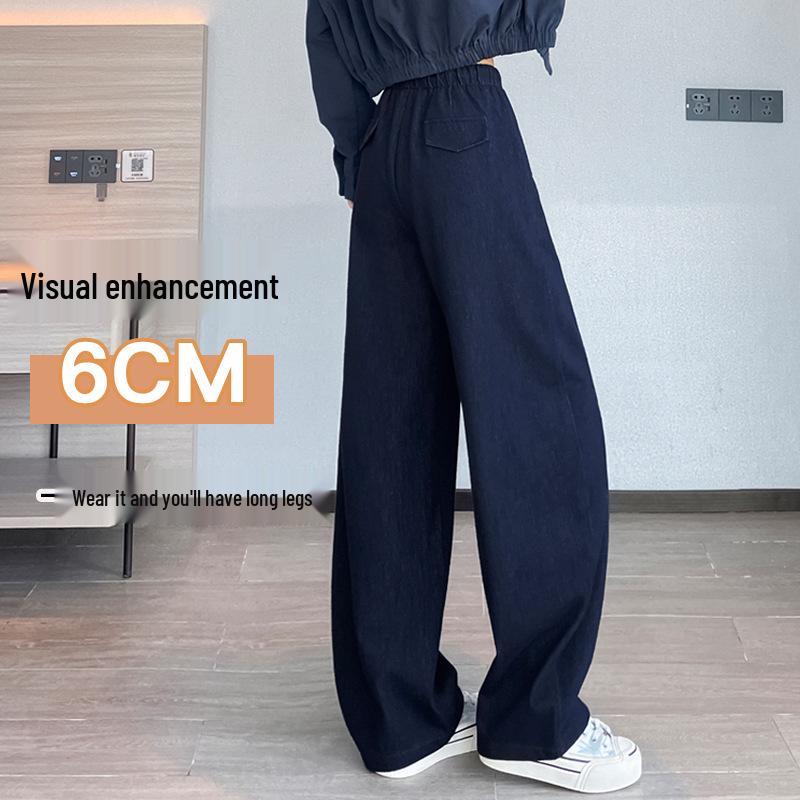 Women's Blue High-Waisted Slim-Fit Wide-Leg Pants - Pear-Shaped, Slimming, Loose Casual Trousers for Autumn 2025.