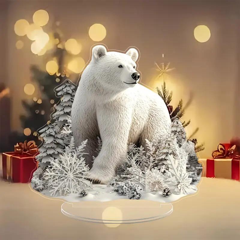 2D Flat Acrylic Polar Bear Desktop Decoration, Animal Theme, with Base, Suitable for Wall Decoration, Porch, Room, Villa, Accents Home, Hallway, or Wo