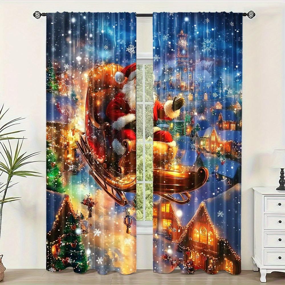 

2 панели Рождественский снег Санта-Клаус Шторы полузатемняющие шторы для спальни гостиной окна кухни офиса украшения дома 175W220H(CM)68x84in&Grommet Top