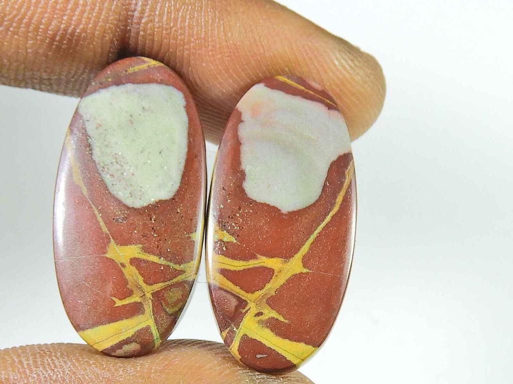 25Cts. Natural Noreena Jasper (13mm X 26mm each) Oval Cabochon Match Pair SK-2739