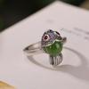 S925 Sterling Silver Hetian Jade "Year After Year" Fish Design Women's Emerald Ring