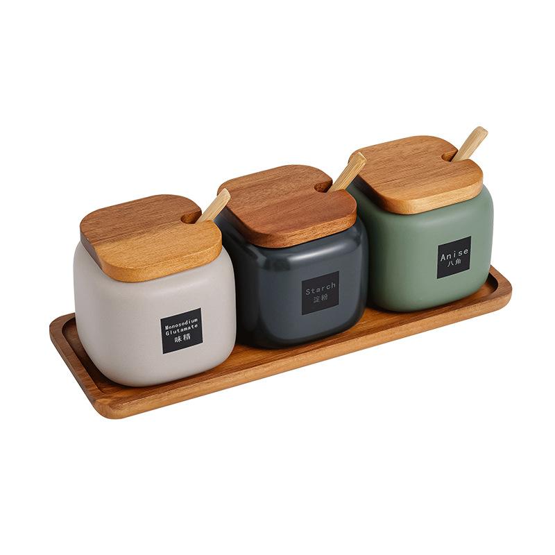 

Japanese Style Kitchen Frosted Ceramic Spice Jar Set Creative Simple Seasoning Box 3-piece Set Salt, Sugar and Pepper Shakers