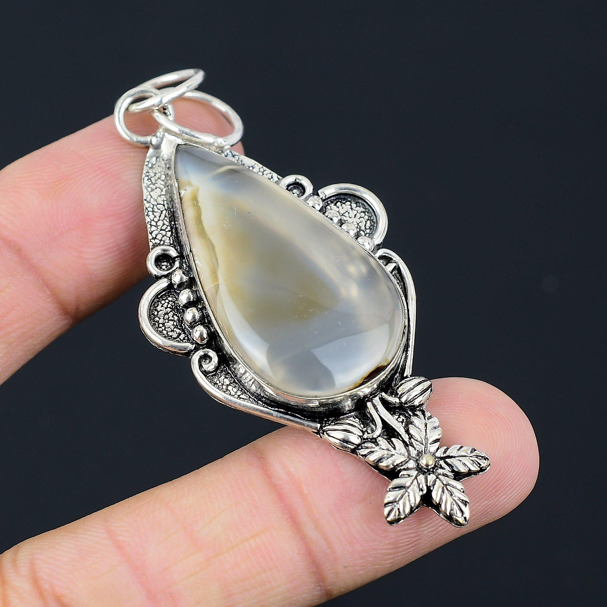 Sisters Day Sale Sterling Silver Natural Montana Agate Flower Pendant Jewelry