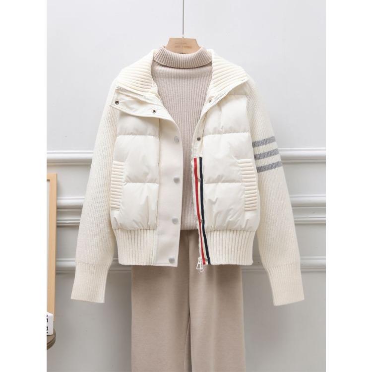 Manteau d'automne Hiver pour Femme Tricoté Manches Longues Assemblage Veste en Coton Parka Sport Loisir Femme Haut Court Vêtement d'Extérieur