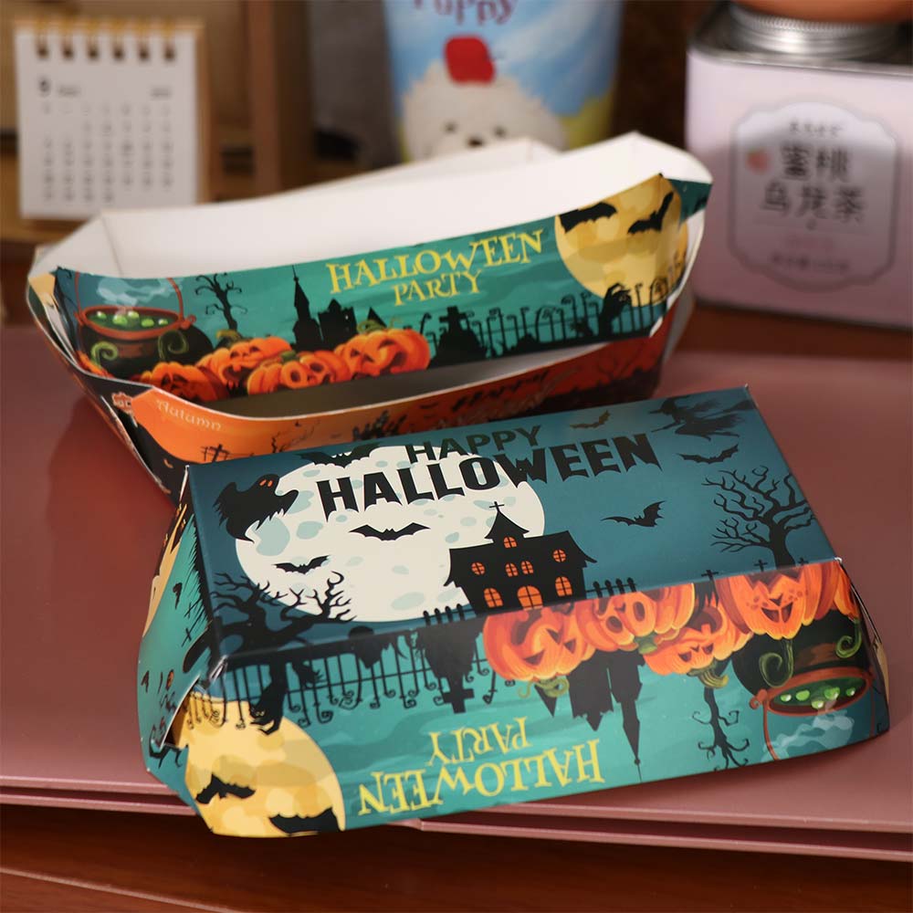 12pcs Sturdy Halloween Party Tray Rectangular Snack Paper Boxes Cookie Tray  Halloween Party
