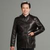 Middle-aged and elderly men's clothing Chinese ethnic style Tang suit embroidered disc buckle men's leather jacket dad grandfather clothing