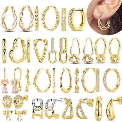 925 Silber Ohrringe Gold Serie U-Form Creolen Passend für 925 Charms Für Frauen Mädchen Party Feiner Schmuck