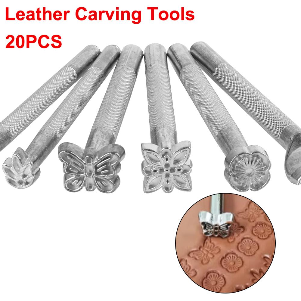 Sculpture Knocking Flowers DIY Carving Arts And Crafts Carving Chisel Set Stencil 20Pcs Leather Tool Accessories Printing