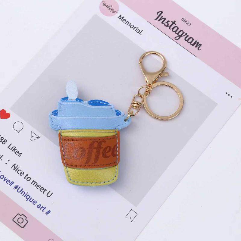 Ins Creative Cool Candy Leather Coffee Cup Style  Bag Hanging Decoration Phone Case Pendant Chain Keychain