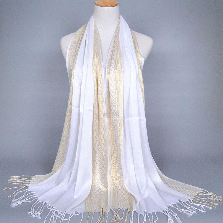 Monochrome Cotton and Linen Tassel Golden Silk Fashion Shawl Spring and Autumn Dual-purpose Scarf Headscarf