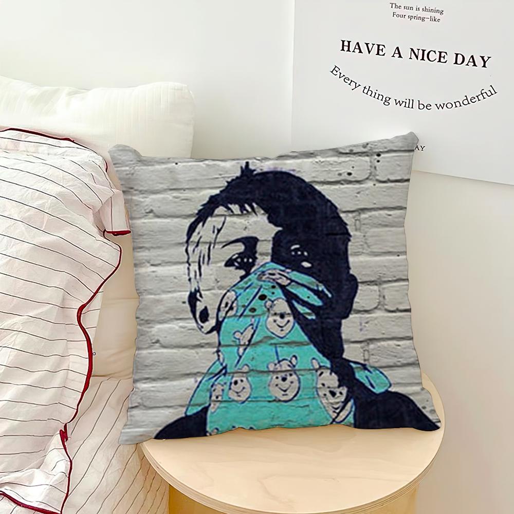 Banksy Street Graffiti Art Kissenbezug Weiche Kissenhüllen für Bauernhaus Sofa Dekor Heimdekorationen und Schutz