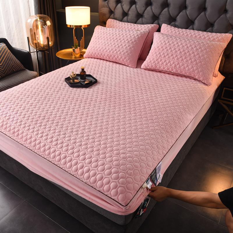 New Graphene Milk Fleece with Cotton Fitted Sheet, Warm and Fast Heating Bedcover, Home Simmons Protective Cover