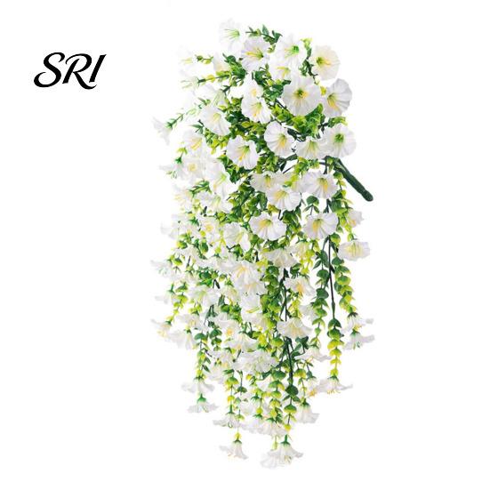 Water-free Flower Decor Artificial Flowers for Outdoor, Fake Hanging Morning Glory with Eucalyptus Leaves, UV No Maintenance Resistant Faux
