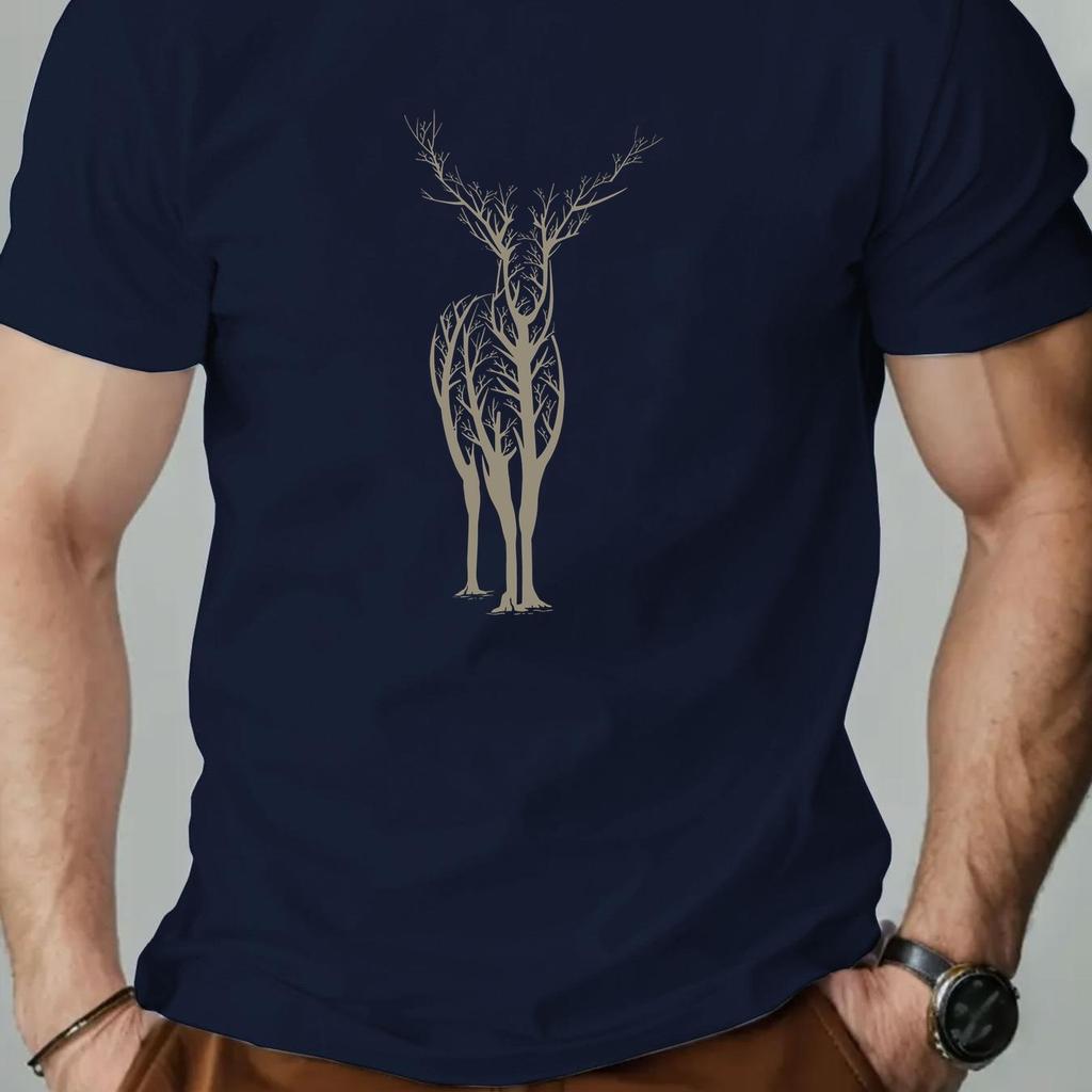 Men Casual Short Sleeve T-shirt with Deer Design Comfortable and Breathable for Daily Use Men Clothing