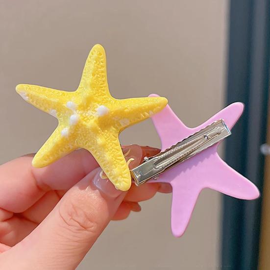 5PCS Girls Hairpin with Simulated Starfish Shape Hair Clip Stable Grip Macaron Colors Hair Accessory for Beach