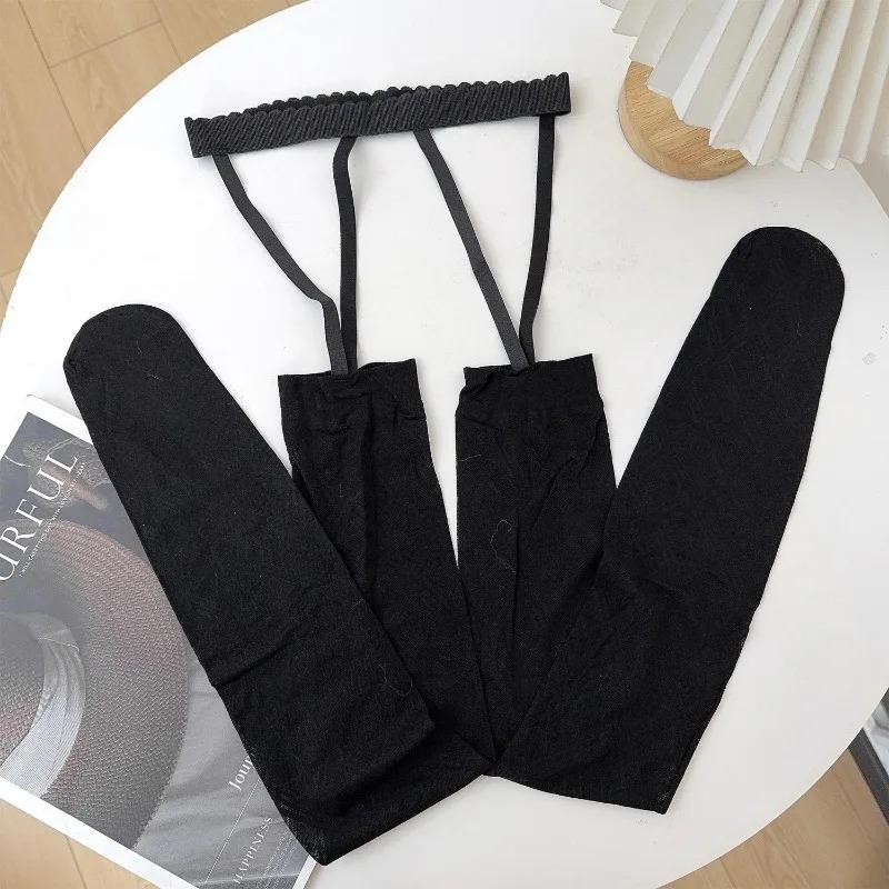 Women'S Sexy Stockings Diamond-Shaped One-Piece Halter Long Socks Black Silk Japanese Style For Girls Simple Fashion Stockings