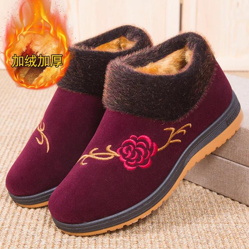 

Зимние нескользящие женские зимние сапоги для бабушек с круглым носком, теплые ботинки для отдыха, теплые бархатные утолщенные ботинки для пожилых людей среднего возраста 41