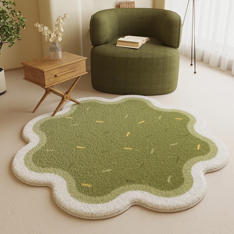 Round Faux Cashmere Rug: Irregular Floral Design for Living Room, Bedroom, Study, or Swivel Chair.