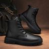 Mens High Top Fleece Lined Warm Retro Casual Martin Boots Thick Sole Height Increasing Black Boots