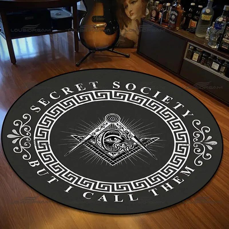 Retro Freimaurer Muster Bereichsteppiche Wohnzimmer Schlafzimmer Rund Flanell Teppich Innenraum Heimdekoration Fußmatte