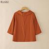 ZANZEA Women Casual Round Neck Solid Color Loose 3/4 Sleeve Blouse