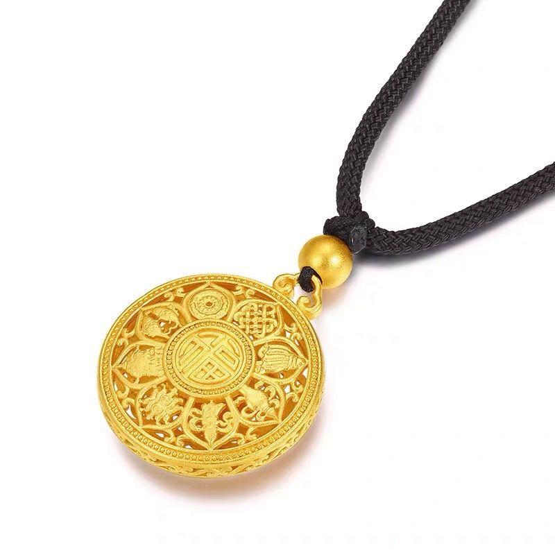 Gold Color Eight Treasures, Rich and Noble, Hollow Lotus Eight Treasures Compass Pendant, Fuzi Hangtag, Couple Necklace Pendant
