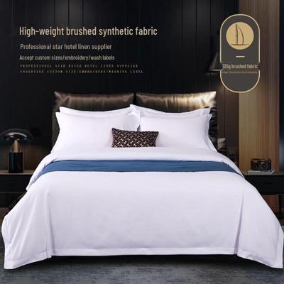 Luxusní bílá ložní souprava ve stylu hotelu z kartáčovaného lnu, 4dílná: Povlak na přikrývku, Prostěradlo, Napínací prostěradlo