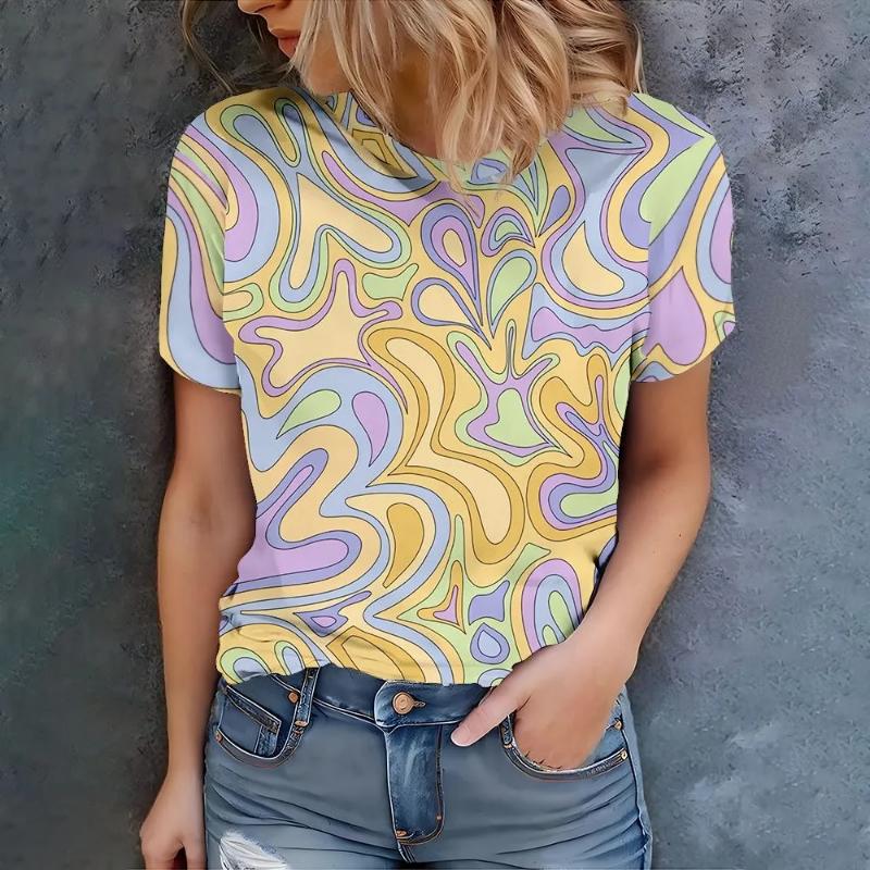 Fashion Women's Clothing High-end Round Neck Cool 3D Print Simple T-Shirts