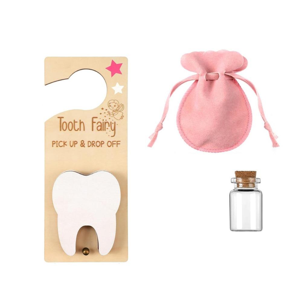 

1 набор с прорезью деревянный держатель для зубика феи подвесной мешочек-держатель для зубика подвеска на зубную дверь мешочек розовый