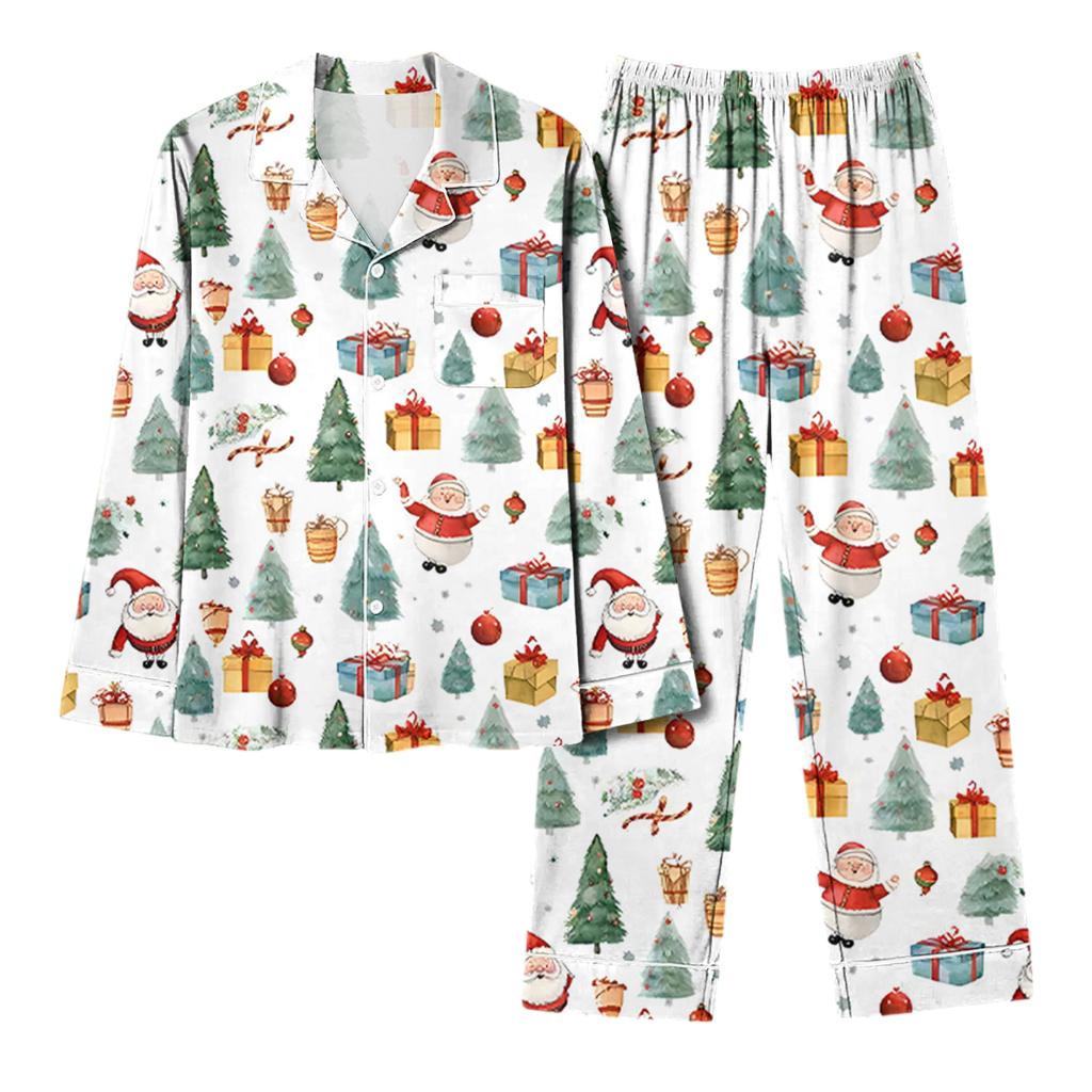 Damski Casualowy Modny Świąteczny Top z Długim Rękawem i Spodnie Zestaw Homewear