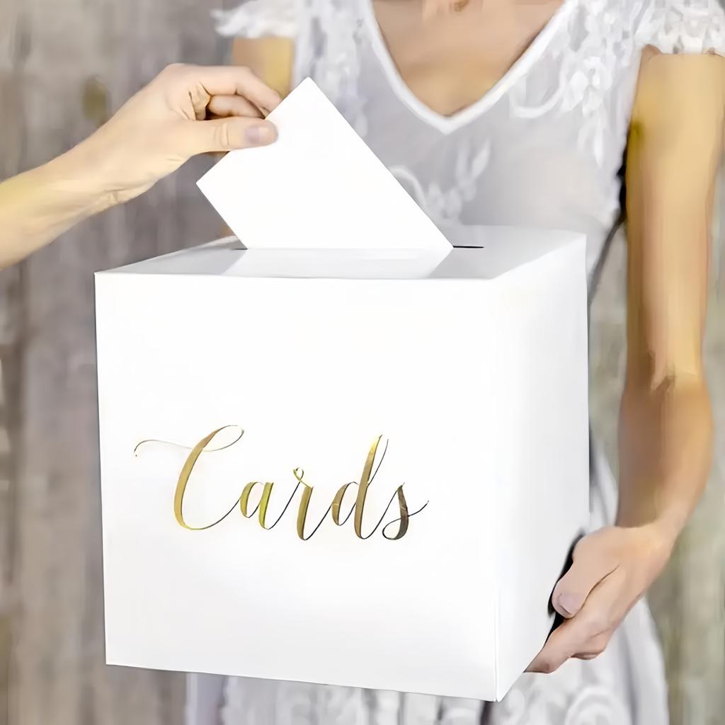 Boîte à cartes blanche avec motif en feuille d'or pour jeu de vote mariage boîte cadeau spéciale avec 10 cartes pour réceptions baby showers fêtes