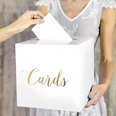 White Card Box With Gold Foil Design For Voting Game Wedding Special Gift Box Whit 10 Cards For Receptions Baby Showers Parties