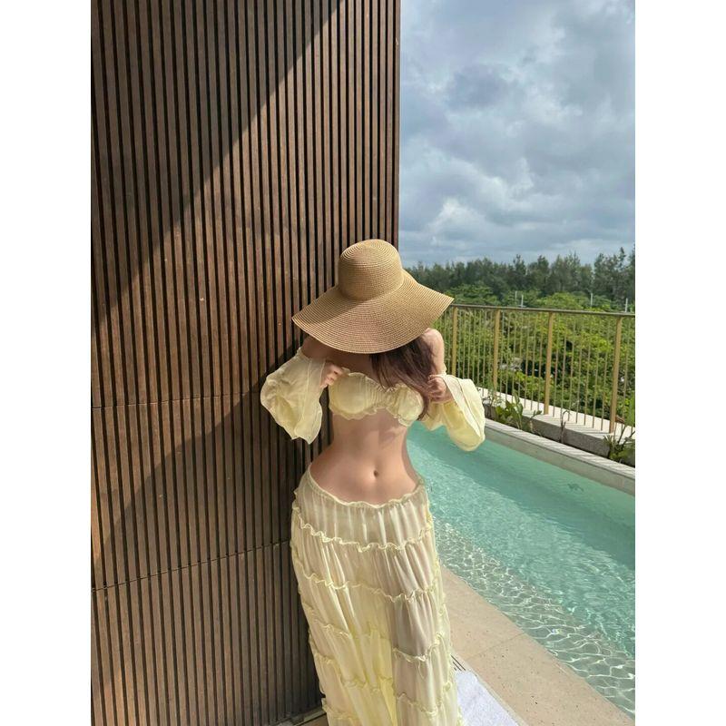 

Nalysa Beach Resort Style Light Yellow One-Shoulder Short Top and High-Waisted Skirt Two-Piece Suit for Women for Summer Travel Light yellow(Two Piece Set) XS