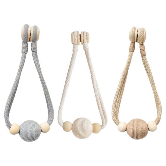 2PCS Magnetic Curtain Ties,with Strong Suction, Woven Rope And Wooden Beads Tiebacks, for Nordic Japanese Style Home Decor