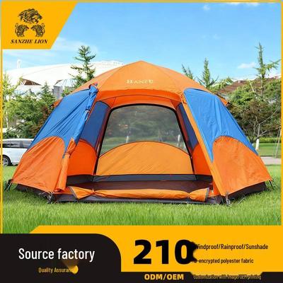 Hexagonal Double-Layer Camping Tent: Quick-Open, Portable, Windproof & Waterproof