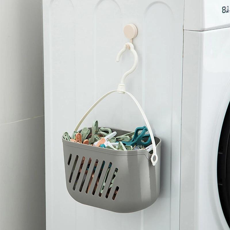 1pc Hanging Shower Toiletry Bath Kitchen Baskets Tub Corner Organizer Dorm Tote Hooks Rack Hangable Storage Basket with Hook