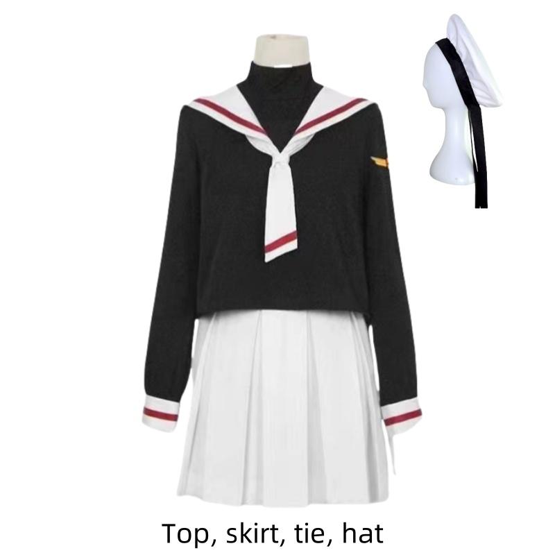 

Anime Kinomoto Sakura Cosplay Costume Jk School Uniform Skirt Sailor Birds Head Magic Wand Staff Suit Women Role Play Outfits S 35-40kg