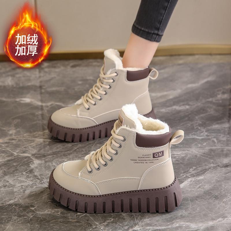 бархатные кроссовки на толстой подошве зимние новые хлопковые ботинки утепленные ботильоны Мартин 35 хаки