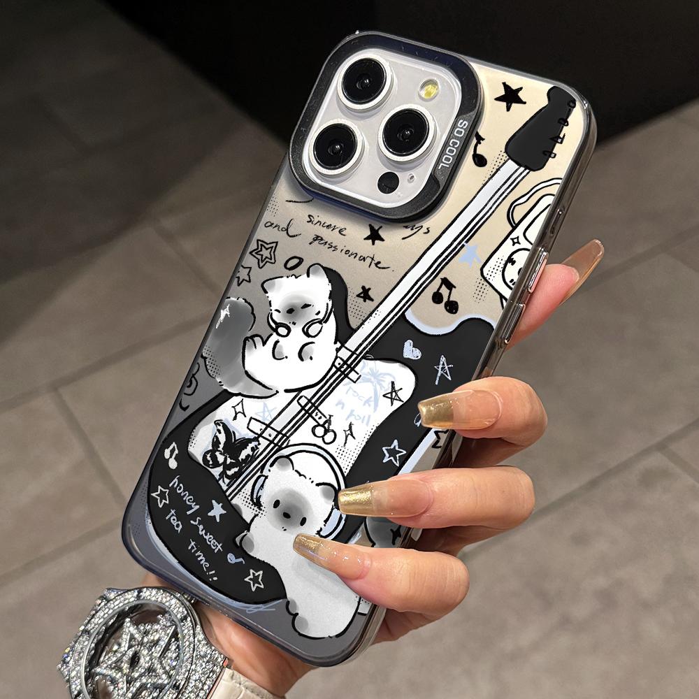

Black Guitar Music Cat Phone Case for Samsung Galaxy S26 S25 Edge S24 S23 S22 S21 FE S20 Ultra Plus 5G Colorful Silver Cover Galaxy S25 Edge