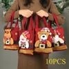 Reusable Christmas Gift Bag 2025, Linen Santa Claus Candy Bag for Kids, Holiday Treat Handbag & Xmas Eve Gift Storage Decoration