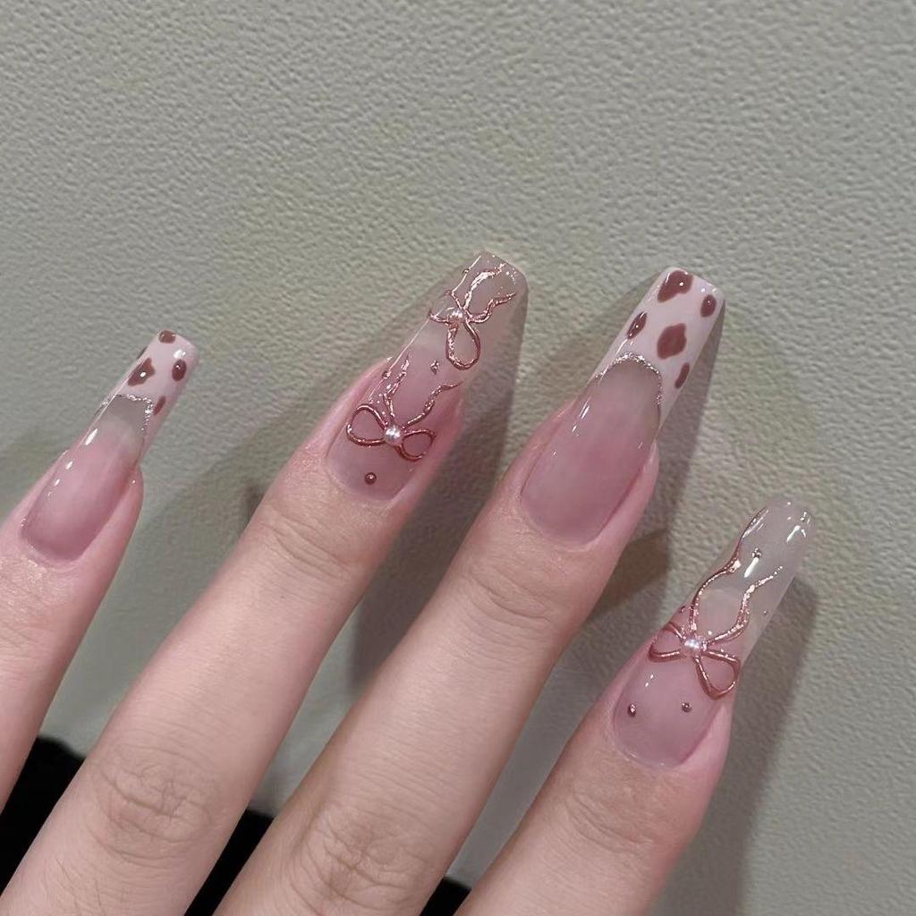 Leopard Print Butterfly Wearable Nails: Autumn Winter French Hand-Painted Cat Eye Removable High-Grade Nails