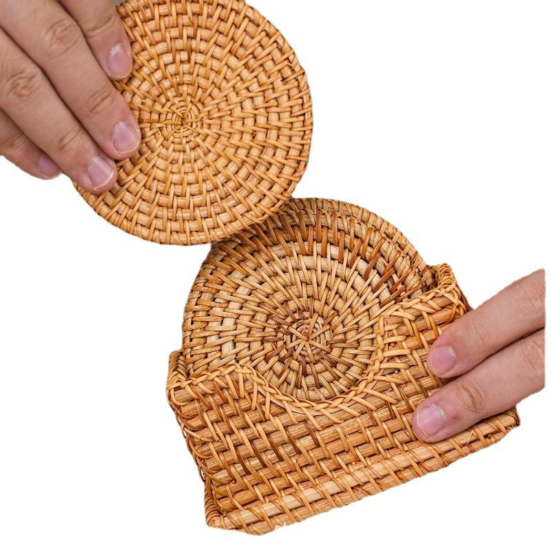 Autumn Rattan Woven Coaster Tea Set Accessories Thermal Insulation Mat Bowl Mat Dining Table Mat
