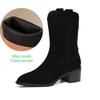 Krazing Pot Cow Suede Nubuck Winter Round Toe Modern Boots Med Heels Slip On Five-Star Decoration Women Mid-calf Boots