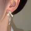 Silver Needle Bow Diamond Pearl Stud Earrings Simple Fashion Versatile Earrings Temperament Light Luxury Premium Earrings