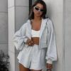 Personalized Design Sense Versatile Fashion Hooded Knitted Sweater Sports Suit 1116 Spring and Summer New Two-piece Package