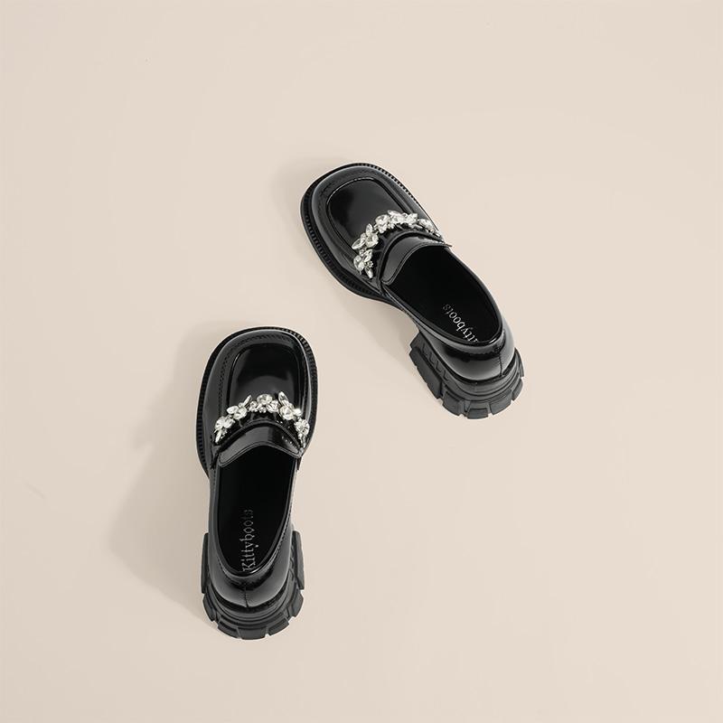 

Мокасины на толстой подошве. Женские весенне-летние тонкие французские туфли в стиле ретро на одной платформе в британском стиле. Маленькие кожаные туфли Мэри Джейн на высоком каблуке на толстом каблуке. 39 чёрный