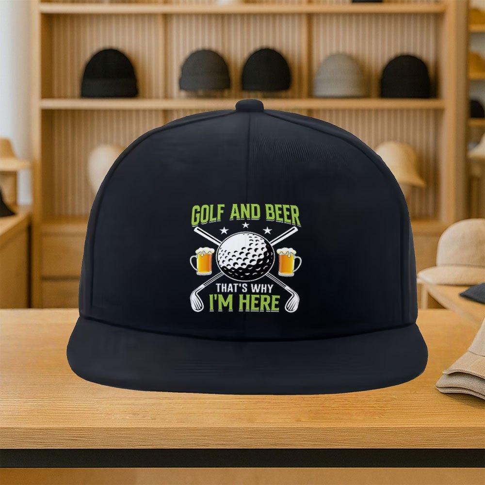 Golf and Beer Thats Why Im Here Print Baseball Cap Polyester Adjustable Snapback Hat for Casual Golf Outings Unisex