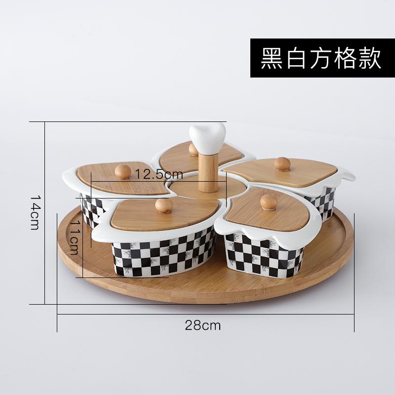 

Керамическая тарелка для закусок с деревянной крышкой, вращающаяся, с 5 решетками, миска для закусок, деревянные поддоны, десертная тарелка для фруктов, декоративная тарелка, столовая посуда
