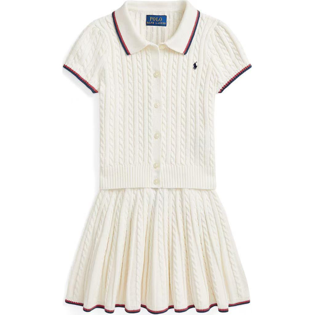 

Детский комплект платья Polo Ralph Lauren с вышивкой логотипа Pony, мини-платье с воротником и коротким рукавом, из кабельной вязки, цвет молочный CWPO2STR2U20016-100 L