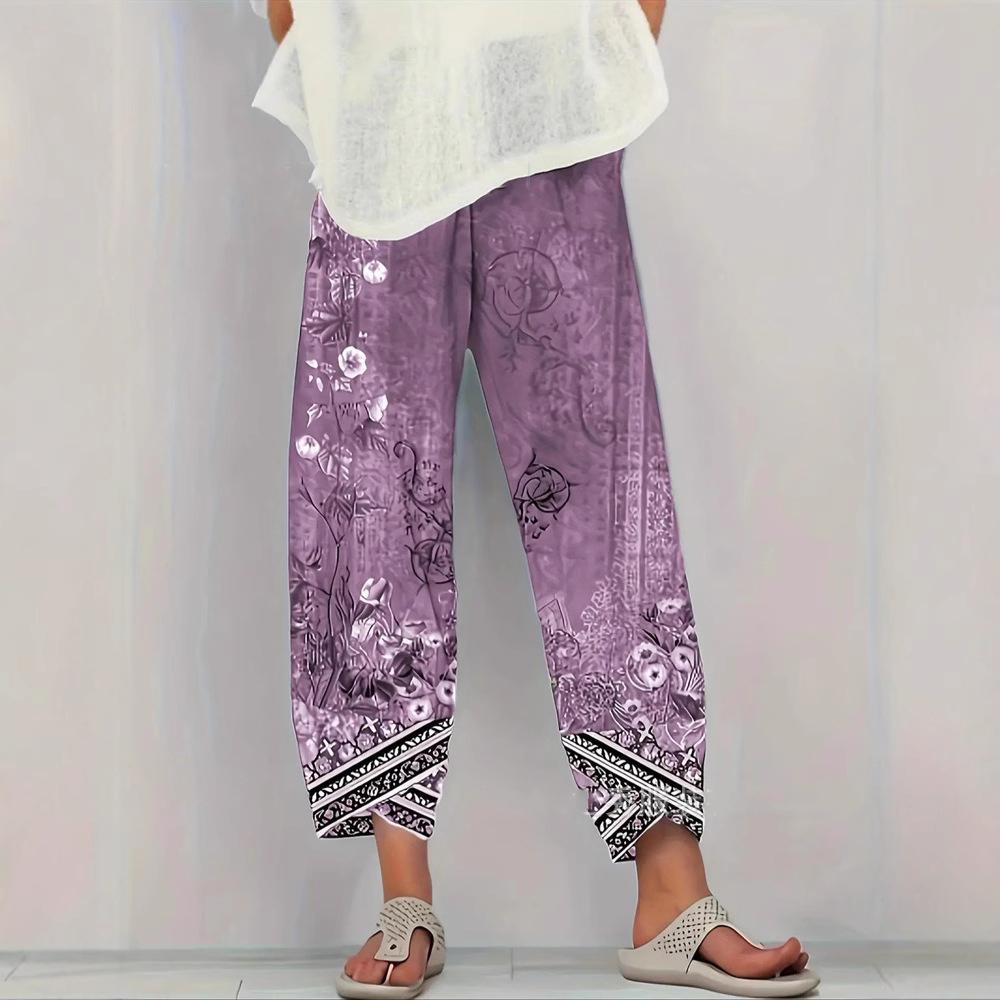 Damskie Letnie Codzienne Wakacyjne Luźne Spodnie z Nadrukiem Wygodne Miękkie Spodnie